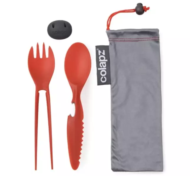 Colapz 7-in-1 カトラリー セット キャンプ アウトドア 箸 スプーン フォーク トング ナイフ ランチ (レッド)