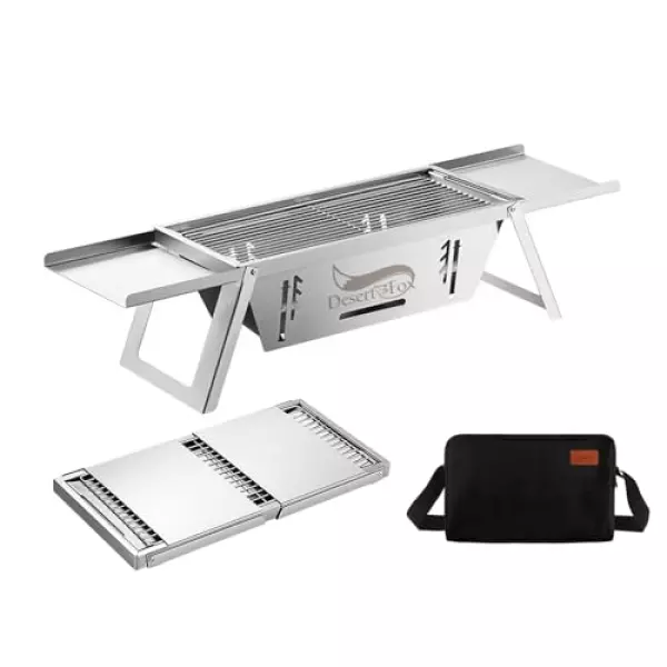 DesertFox 焚き火台 焚火台 バーベキュー コンロ コンパクト ステンレス製 2-4人用 軽量 秒速組立 折りたたみ式 1台3役 キャンプ用 高さ3段階調節可能 収納ケース付属 KJ (S)
