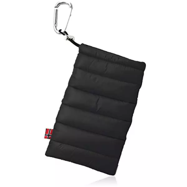THOQ ソック スマホダウン スマートフォンポーチ 寒さからバッテリーを守る スマホ ケース 北欧デザイン スキー スノーボード RDS認証ダウン カラビナ付き (Red)