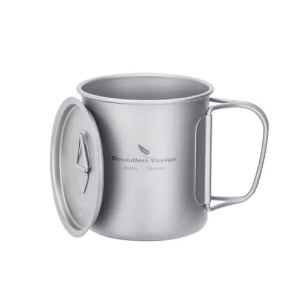 Boundless Voyage チタン マグカップ 750-1250ml チタンクッカー 調理【直火可】Ti 軽量コンパクト収納 ポータブル 折り畳み式シングルマグ ソロ アウトドアキャンプ用品 料理器具 収納バッグ付き (300ml シングルカップ Ti15141B)