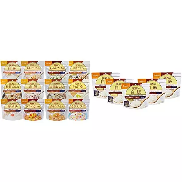 【セット買い】尾西食品 アルファ米12種類全部セット(非常食 5年保存 各味1食×12種類) & アルファ米 白飯100g×5食