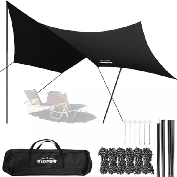 Overmont 防水タープ 5mx5m ヘキサタープ ポール付き いつかのタープ 3000mm耐水圧 大型 難燃 焚き火可 テントとの取り組み可能 UV加工済 遮熱 遮光 キャンプ用品 アウトドア 収納袋付き