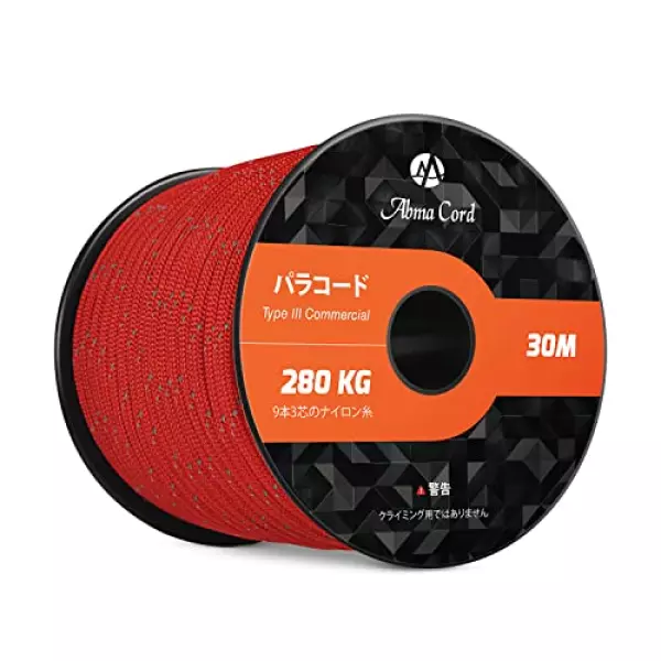 Abma Cord パラコード 4mm 9芯 パラシュートコード ガイロープ 耐荷重280kg テントロープ サバイバル アクセサリー制作用(30m/50m)