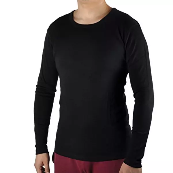 Sheep Run 男100%メリノウールサーマル長袖シャツ (ブラック, M)