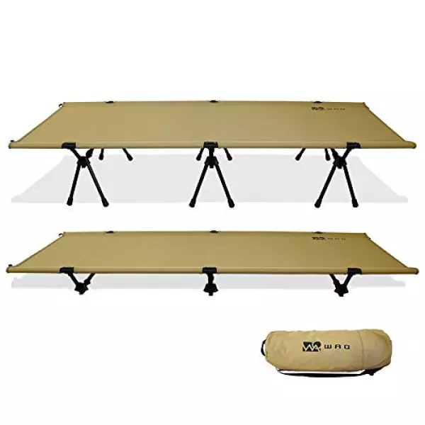 WAQ 2WAY キャンプ コット 静音 軽量 折りたたみベッド 耐荷重150kg ハイ/ロー切替可能 (タン)