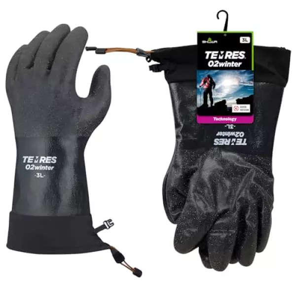 ショーワグローブ 【防寒手袋・アウトドアテムレス・透湿防水】 TEMRES 02winter Lサイズ ブラック 防寒インナー付き防水グローブ カフ,ドローコード付き
