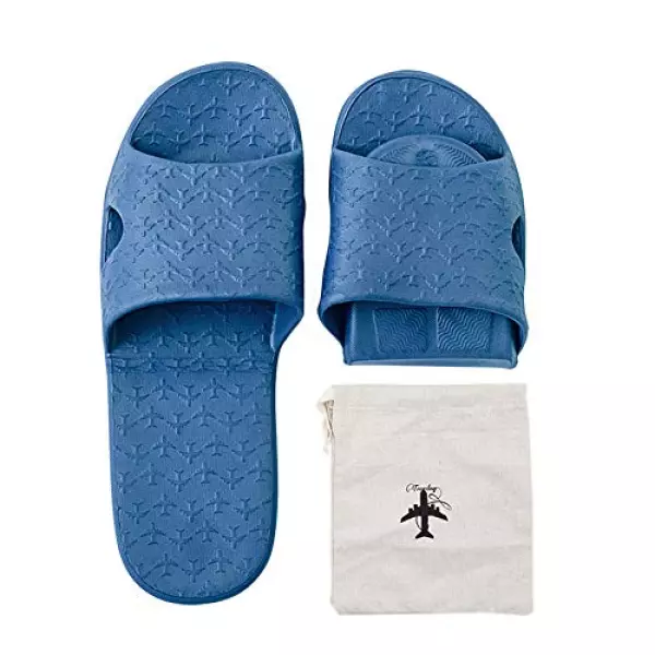 MayRecords 旅行出張携帯スリッパ 超軽量折りたたみサンダル 滑り止め 春夏用 男女兼用 飛行機 新幹線 ホテル 室内用 来客用 収納袋付き (ネービー, L(270mm))