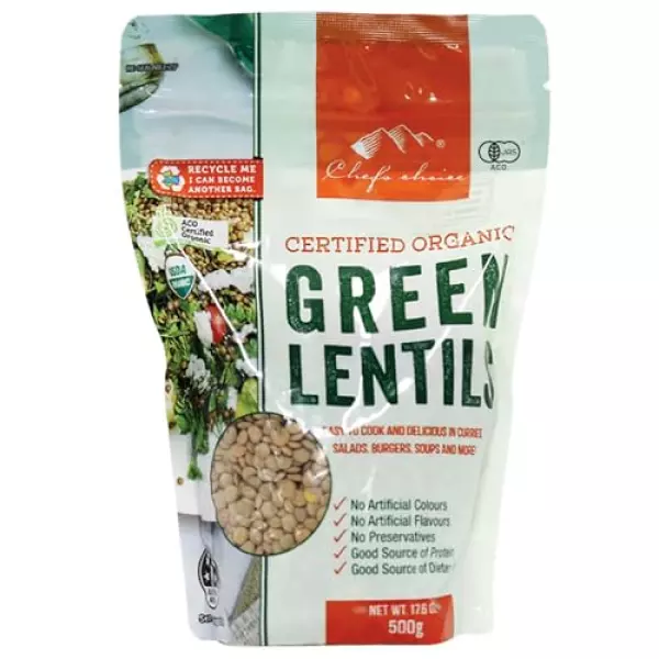 シェフズチョイス 有機 緑レンズ豆 500g オーガニック グリーンレンティル Organic Green Lentils (1袋)