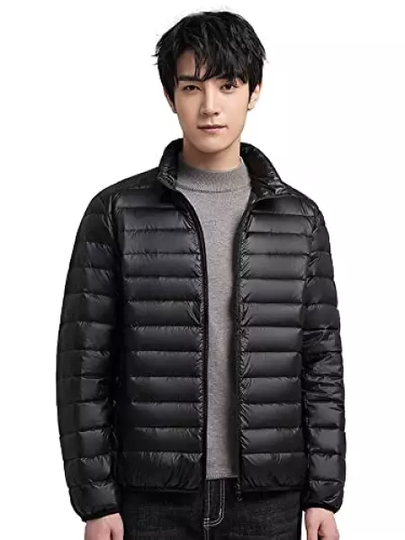 Wnodruke ダウンジャケット メンズ 軽量 暖かい ウルトラライト ダウン コート コンパクト収納 春 秋 冬WN006 (2XL, 襟-ブラック)