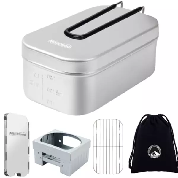 MiliCamp MR-250 Pro メスティン 5in1セット キャンプ 飯ごう バリ取り済 光沢のある外観の アウトドア 自宅炊飯 防災対策 絞り加工 目盛付