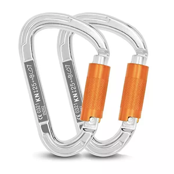 登山用 カラビナ アルミ製 オートロック(自動ロック)重さ60G 25KN スクリューロック クライミング 操作簡単 超軽量 登山 キャンプ アウトドア用品 2セット