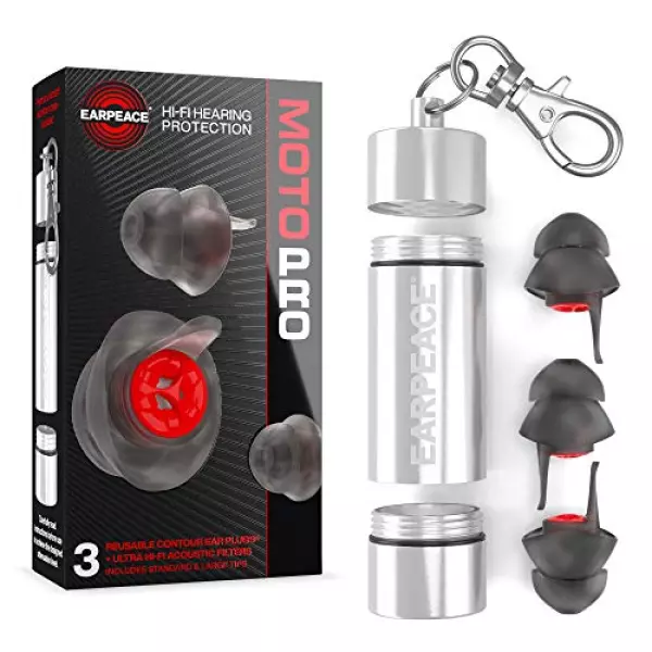 EarPeace PRO 耳栓 バイク - 2サイズ6個入り バイクなどモータースポーツ用の騒音低減、減音値24db、高機能ヒアリングプロテクション (大中サイズ計6個入)