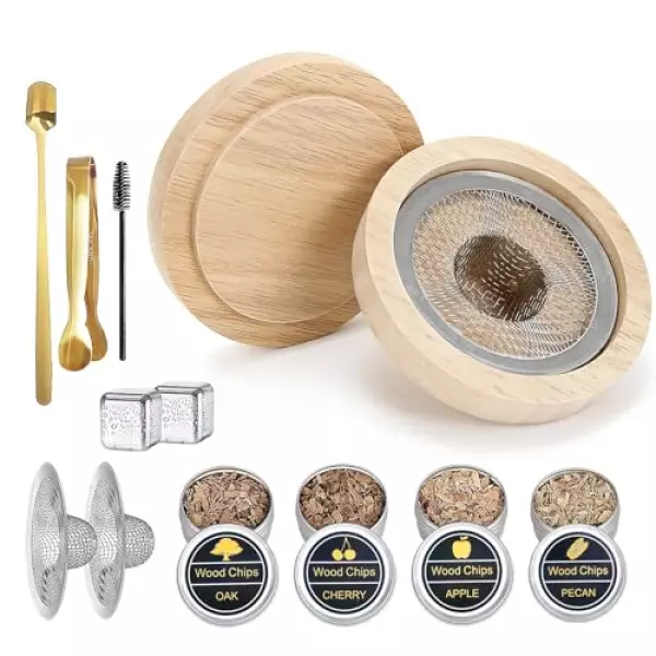 Ninrikidy カクテルスモーカー 家庭用 燻製器 グラストップ 燻製キット スモーカーキット ウッドチップ4種類 ピンセット スプーン付き フィルター アイスキューブ2個入り ウイスキー プレゼント スモーク スモークマシン