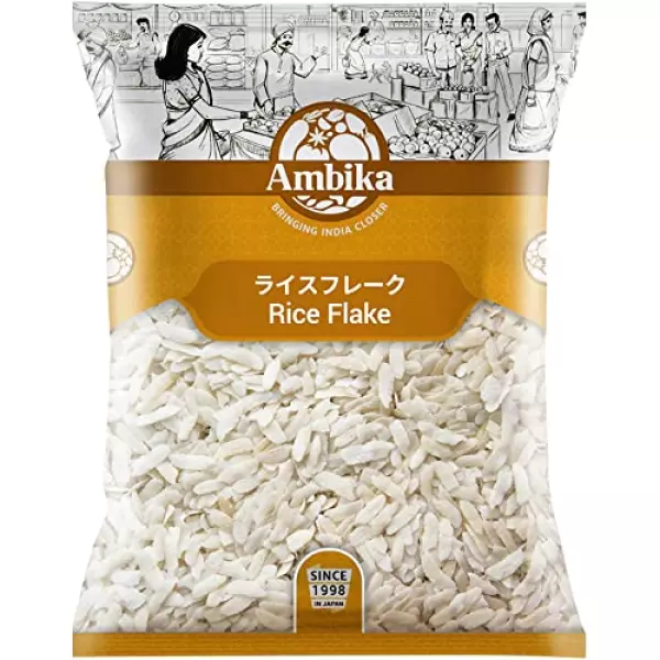 AMBIKA ライスフレーク ビーテンライス 500g ポハ 加工米 お菓子 Beaten Rice Poha (Chiura) Rice Flake 乾燥米 米調製品 膨化米 炊米 スナック (500g×4個)