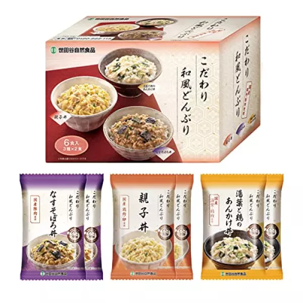 世田谷自然食品 こだわり 和風どんぶり 3種セット (親子丼 湯葉と鶏のあんかけ丼 なすのそぼろ丼バラエティ×各2食セット / 6食入) 災害用 保存食 お中元 フリーズドライ 固形 インスタント 即席 具だくさん 具材 野菜 健康