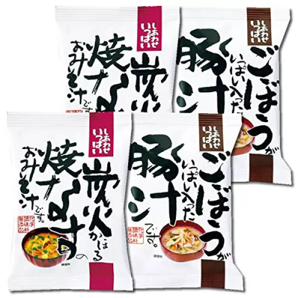 コスモス食品 炭火焼きなす味噌汁&ごぼうがいっぱい入った豚汁 各2食お試しセット 化学調味料不使用 フリーズドライ 個包装