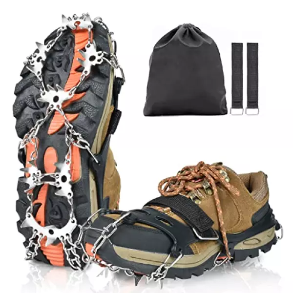 KIMINO アイゼン 28本爪 チェーンスパイク 軽 アイゼン 滑り止め チェーンスパイク 雪山 登山 あいぜん 凍結道路 氷釣り アイゼン モンベル 男女兼用 簡易アイゼン 収納袋付き【Lサイズ】