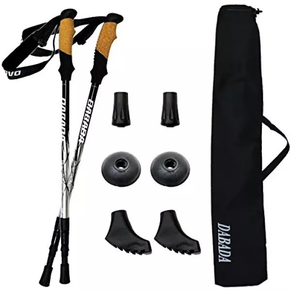 DABADA(ダバダ) SG承認品 軽量アルミ製 トレッキングポール 2本セット Amazon限定キット付 アンチショック機能付 【軽量220g コンパクト最少56.5cm】 (シルバー)