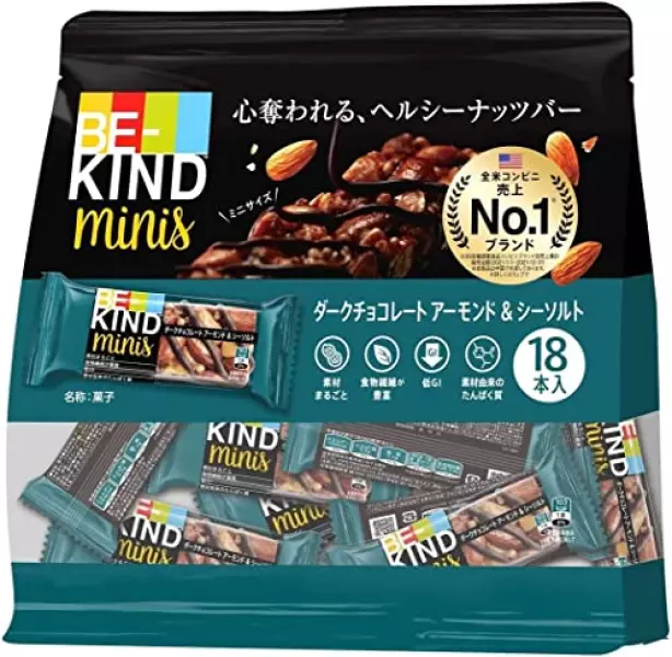 【販路限定品】BE-KIND(ビーカインド) ダークチョコレート アーモンド&シーソルト ミニバー 20g×18本