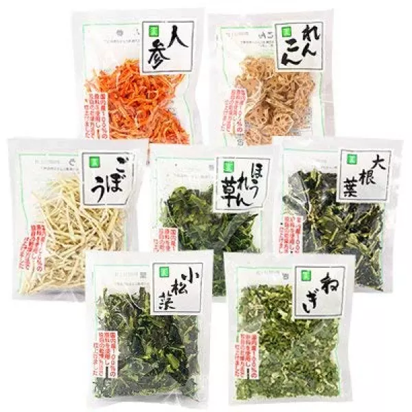 吉良食品 乾燥野菜7袋セット(小松菜・大根葉・ねぎ・ほうれん草・人参・ごぼう・れんこん)