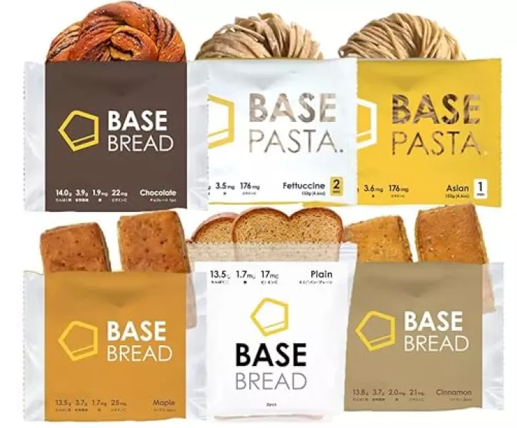 BASE BREAD 完全栄養食 ベースブレッド 4種 (ミニ食パン2袋・チョコレート2袋・メープル2袋・シナモン2袋)ベースパスタ 2種(フェットチーネ2袋・アジアン2袋)完全食 食物繊維 糖質オフ 高たんぱく質