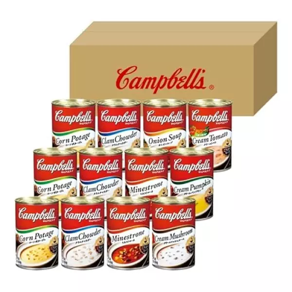 【Amazon.co.jp限定】キャンベル7種12缶入 アソートセット(コーンポタージュ クラムチャウダー ミネストローネ クリームマッシュルーム クリームパンプキン オニオンスープ クリームトマト)