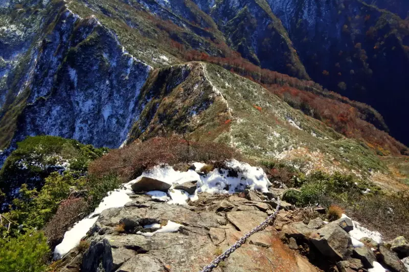 岩場・鎖場の下りは特に注意