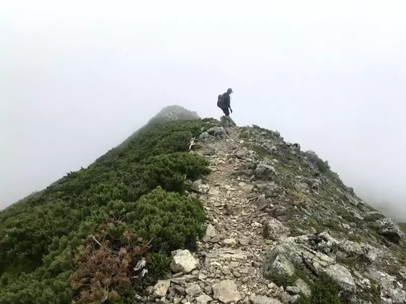 上河内岳を下り、茶臼小屋に向かう稜線