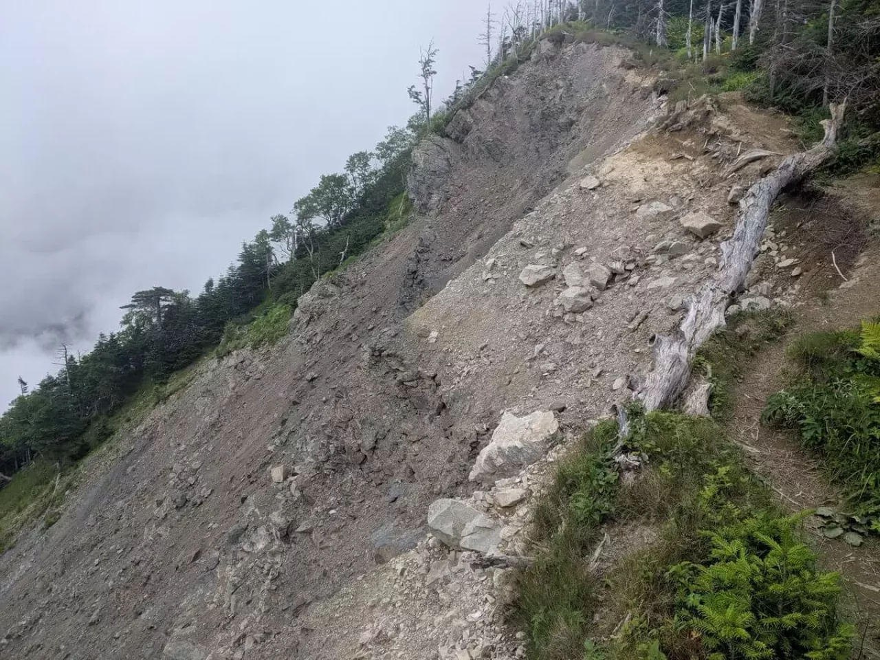 西側ガレの縁注意