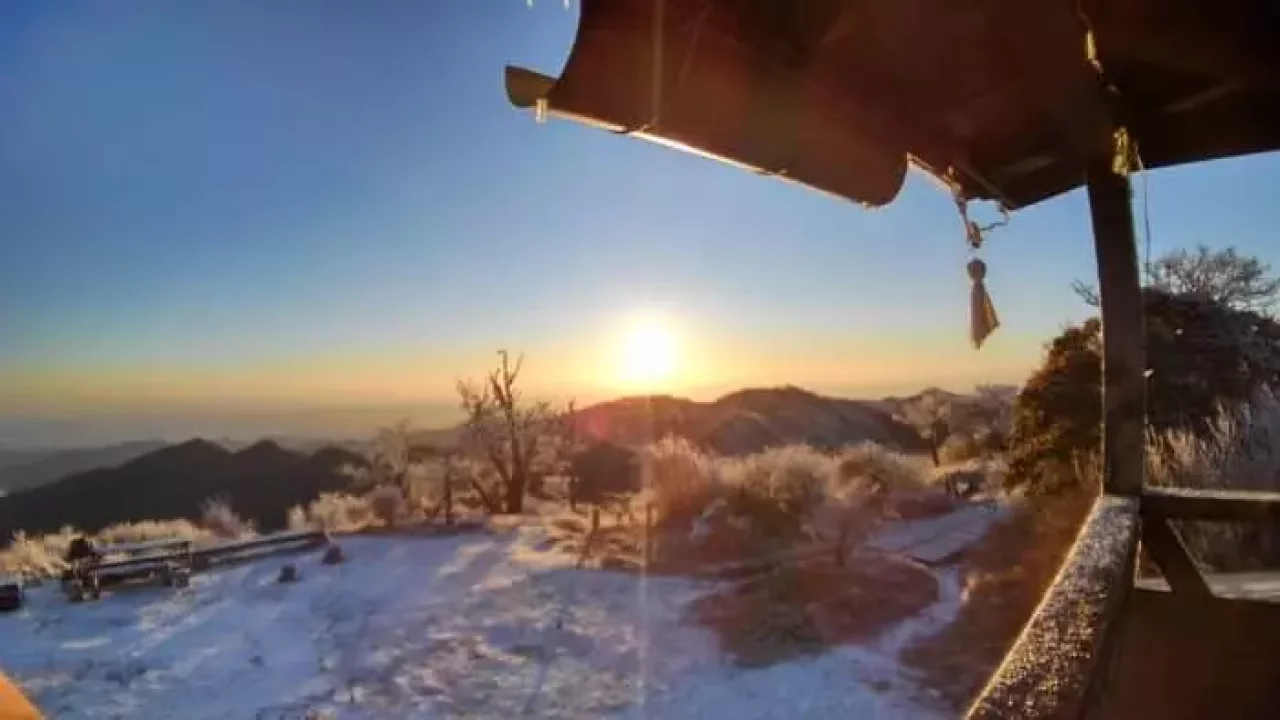朝陽に煌めく霧氷