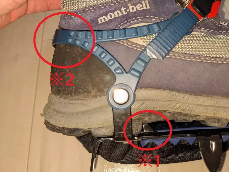 スノースパイク6クイックフィットと登山靴を合わせる