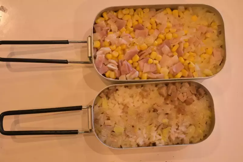 ダイソーメスティンレシピ 炊き込みご飯 完成