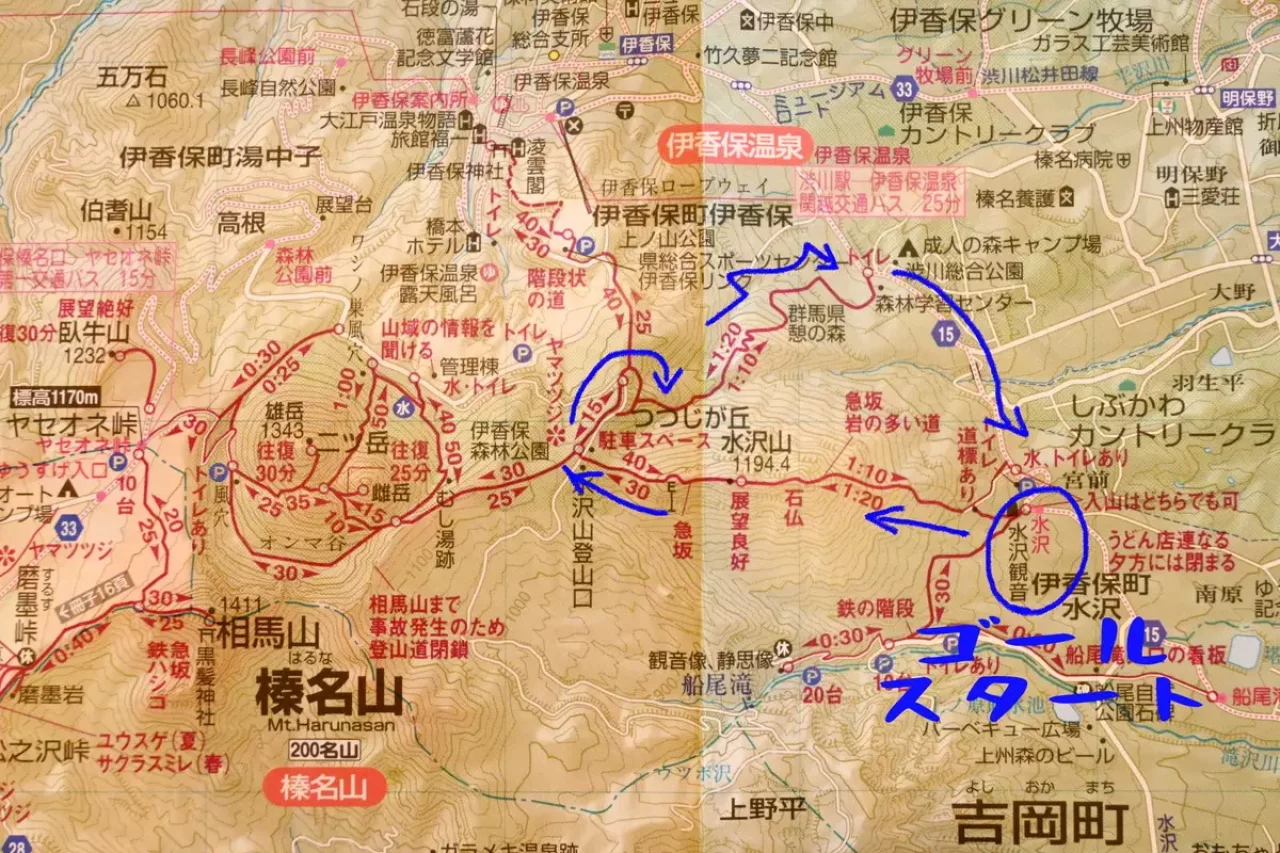 水沢山の登山コース