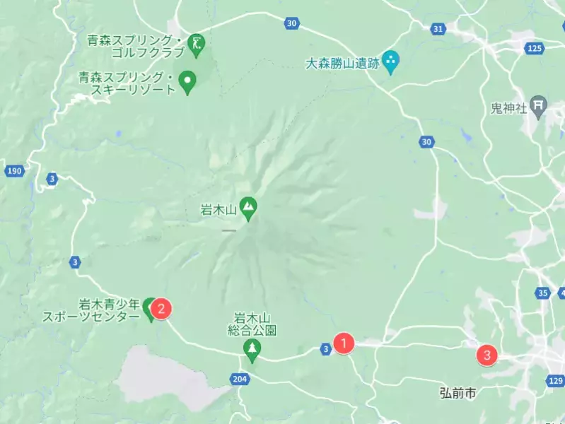 岩木山下山後のおすすめ山旅スポット マップ
岩木山 登山