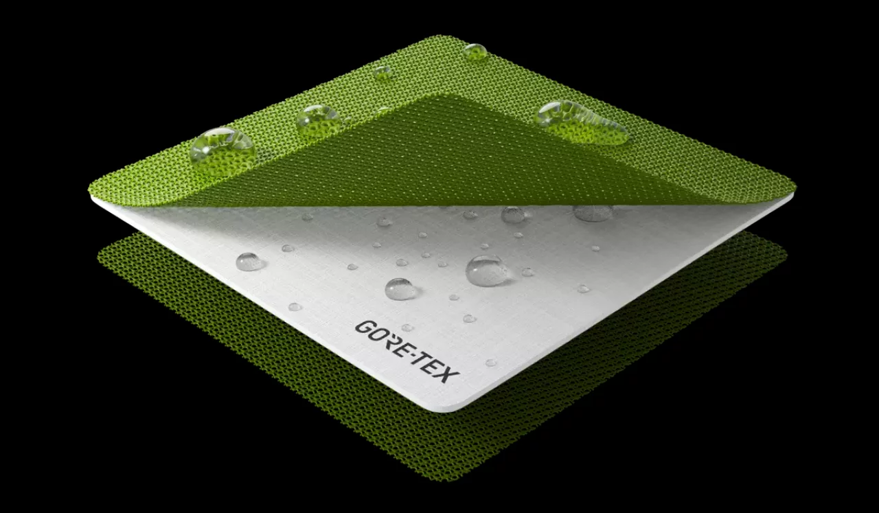 ゴアテックスメンブレンに表生地と裏生地を貼り合わせて挟むように構成