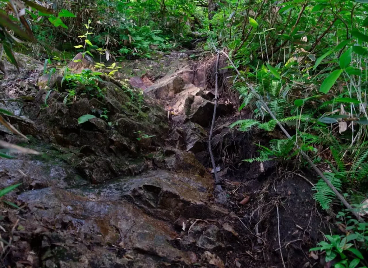 荒海山登山道 ロープ