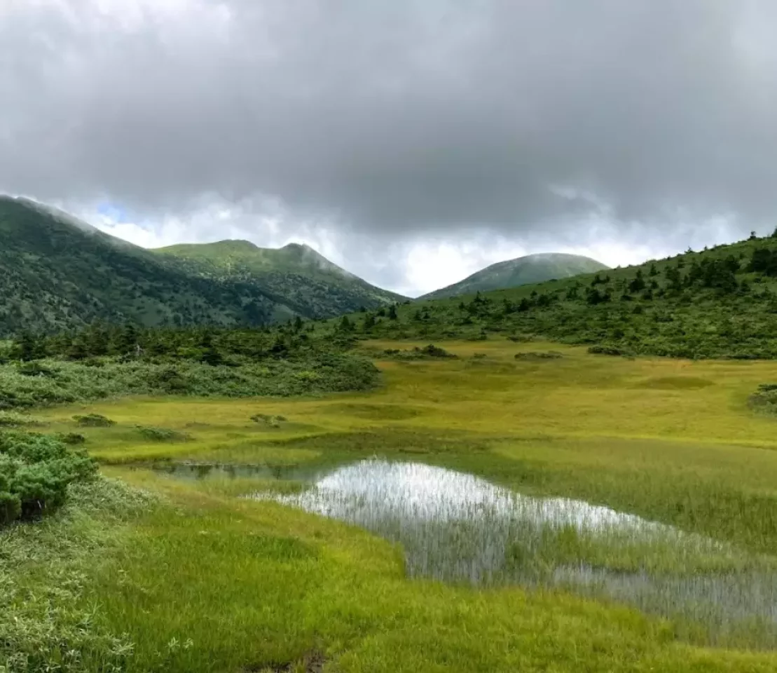 赤倉岳、井戸岳を経由した先に見えてくるのが大岳鞍部避難小屋