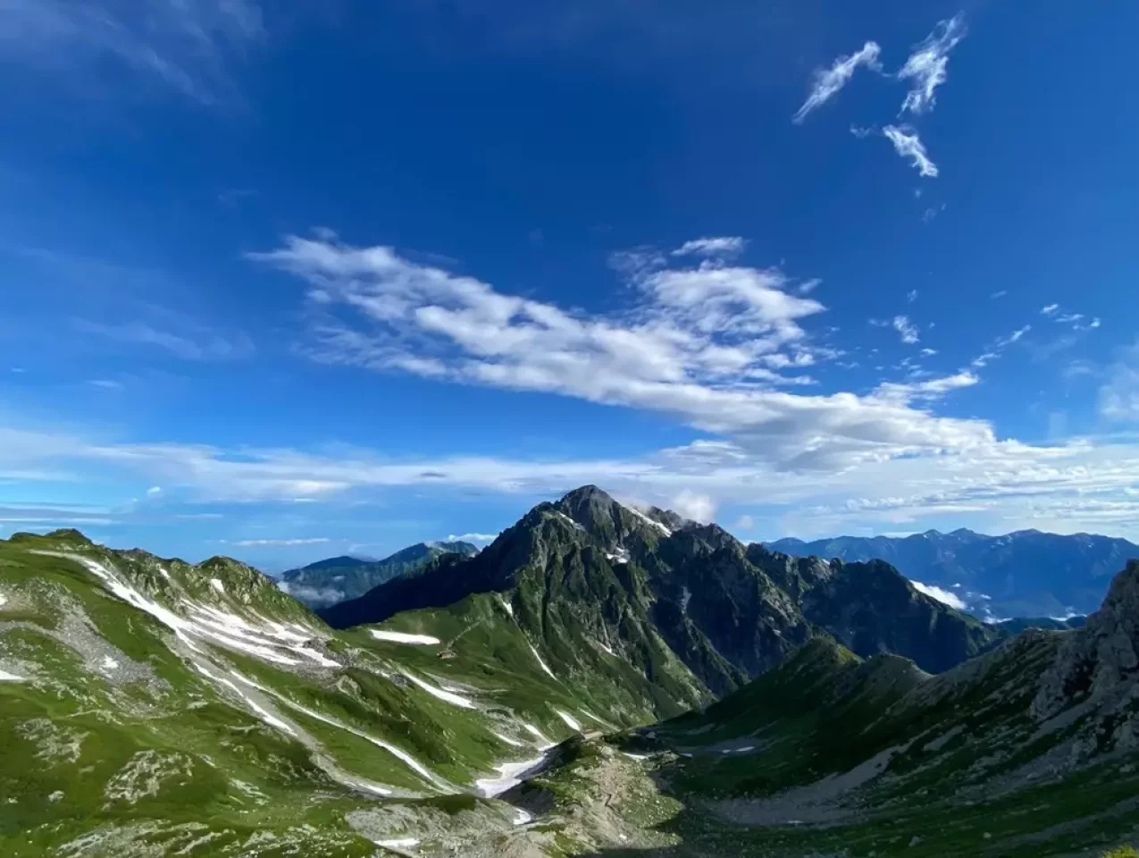 *別山直登ルートから剱岳を振り返る。後方は白馬岳方面