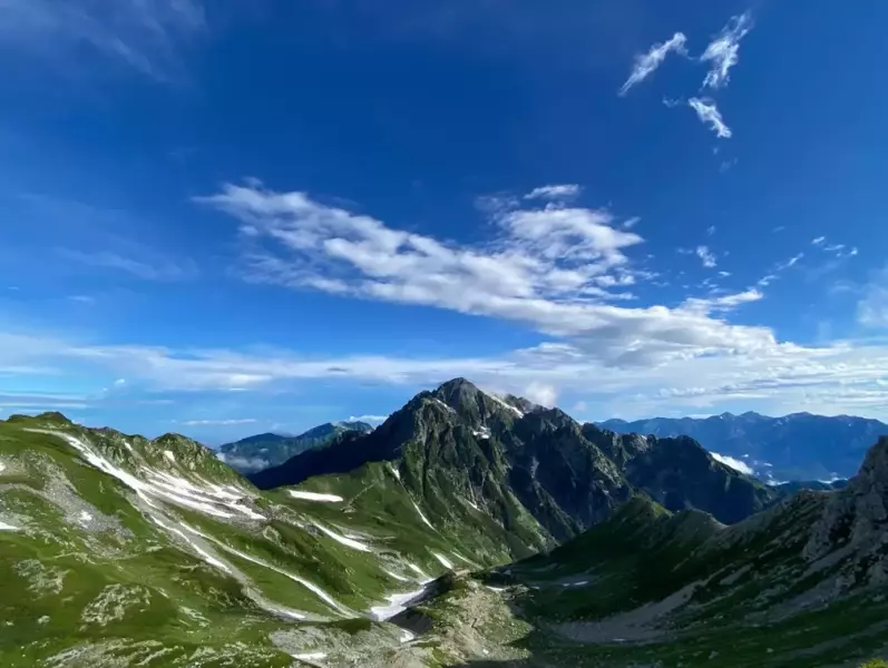 *別山直登ルートから剱岳を振り返る。後方は白馬岳方面